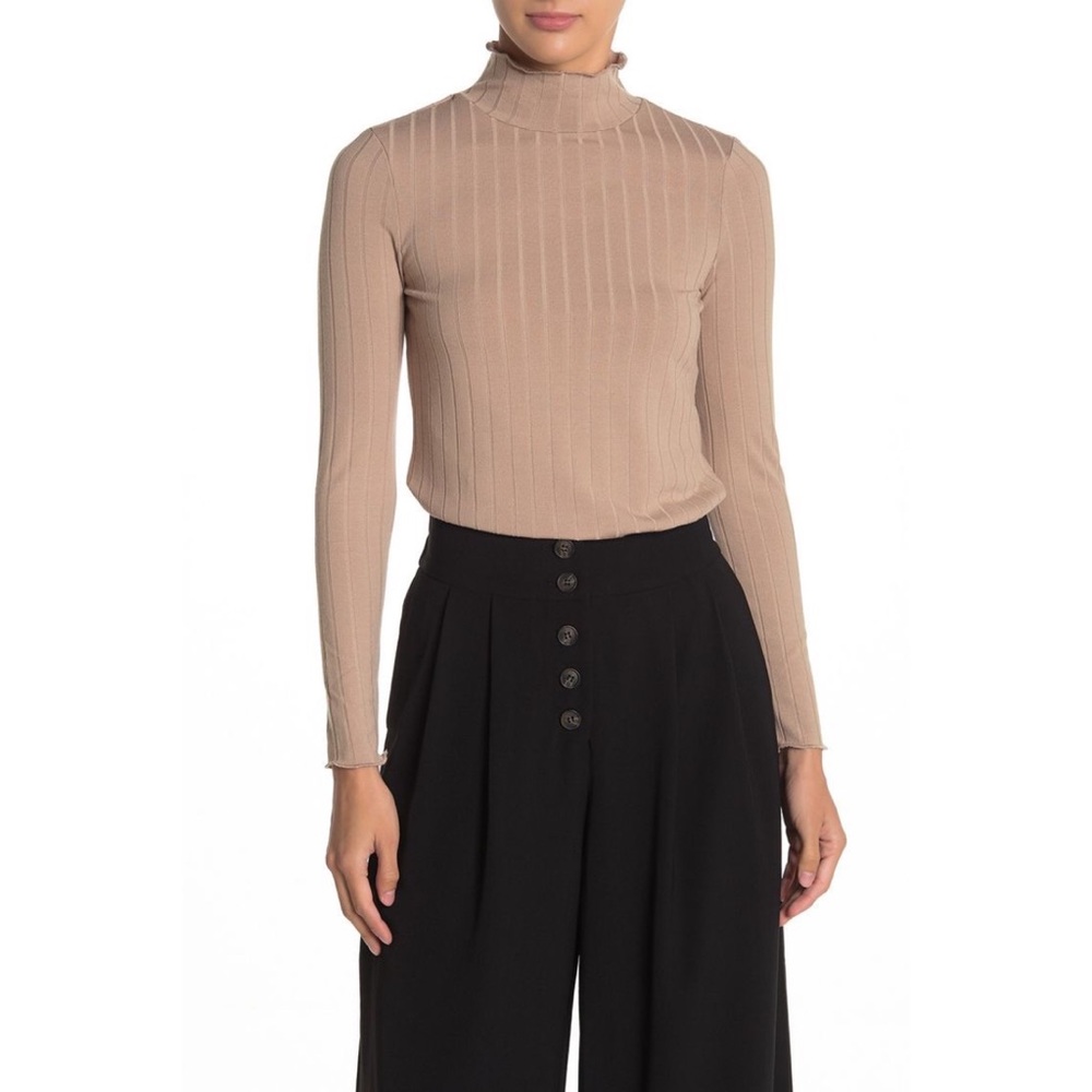 Ribbed mock neck long sleeve blouse